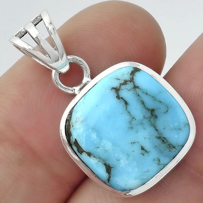 Natural Turquoise Morenci Mine Pendant SDP99761 P-1002, 14x14 mm