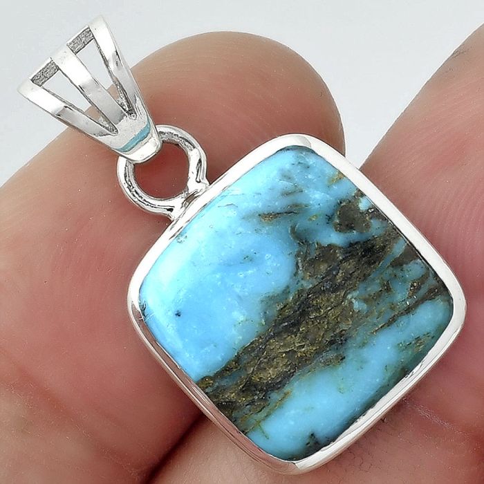 Natural Turquoise Morenci Mine Pendant SDP99762 P-1002, 14x14 mm