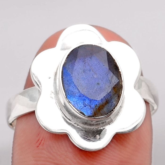 Faceted Blue Labradorite Ring size-8.5 SDR100158 R-1087, 8x10 mm