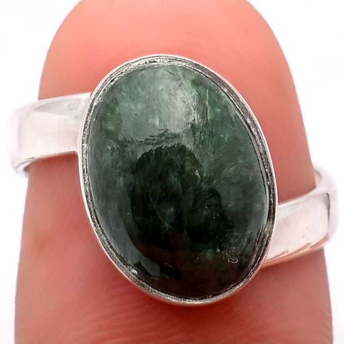 Natural Russian Seraphinite Ring size-7.5 SDR101653 R-1232, 10x14 mm