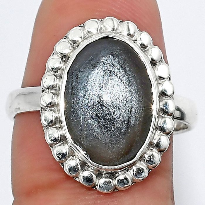 Natural Gray Moonstone Ring size-8.5 SDR108269 R-1071, 10x14 mm