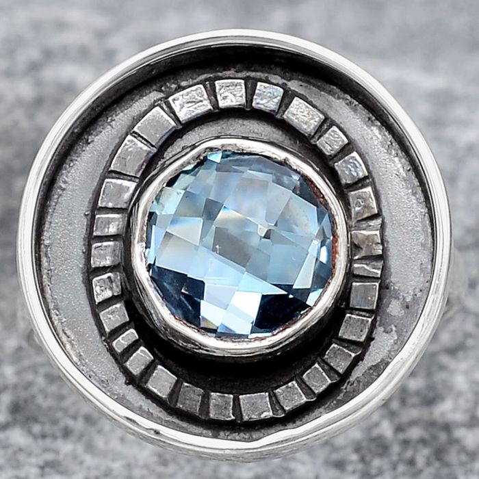 Faceted Natural Sky Blue Topaz Ring size-8 SDR116773 R-1080, 9x9 mm
