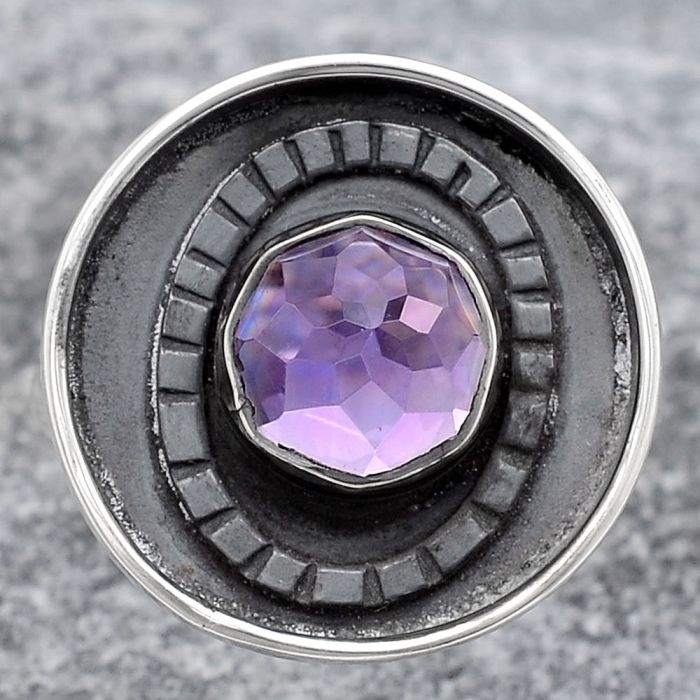 Faceted Natural Amethyst Ring size-9.5 SDR116775 R-1080, 7x7 mm