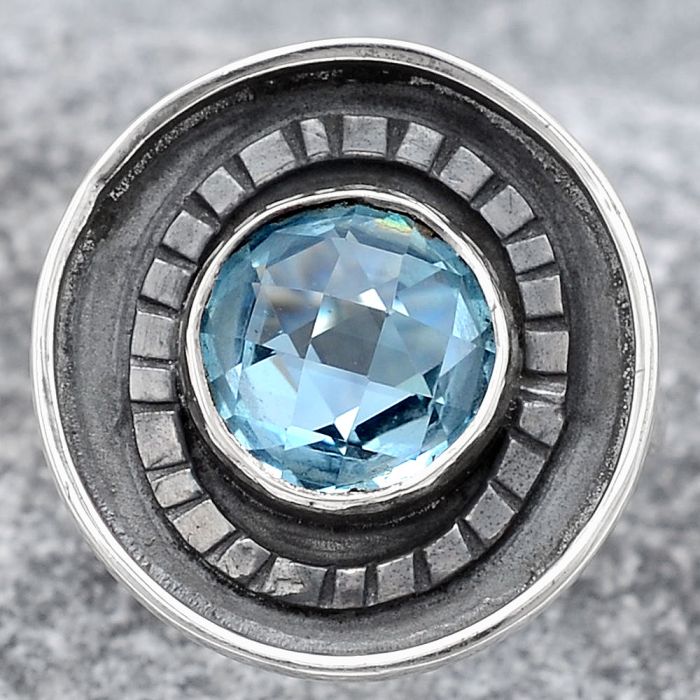 Faceted Natural Sky Blue Topaz Ring size-7 SDR116852 R-1080, 9x9 mm
