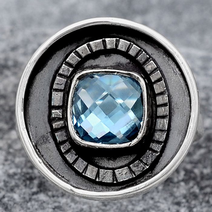 Faceted Natural Sky Blue Topaz Ring size-8 SDR116908 R-1080, 7x7 mm