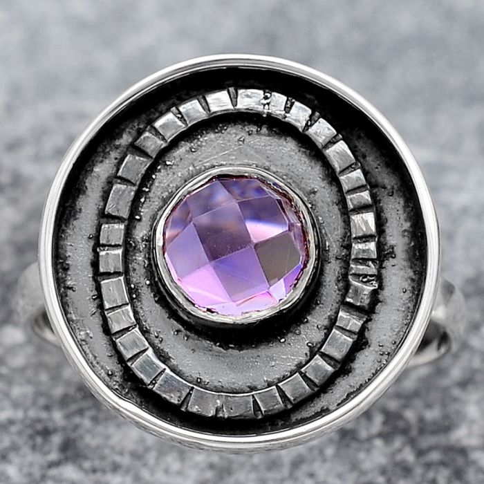 Faceted Natural Amethyst Ring size-9.5 SDR116912 R-1080, 7x7 mm