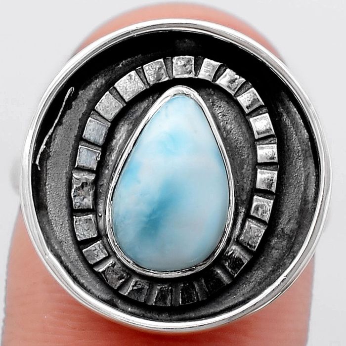 Natural Larimar (Dominican Republic) Ring size-8 SDR116924 R-1080, 7x10 mm