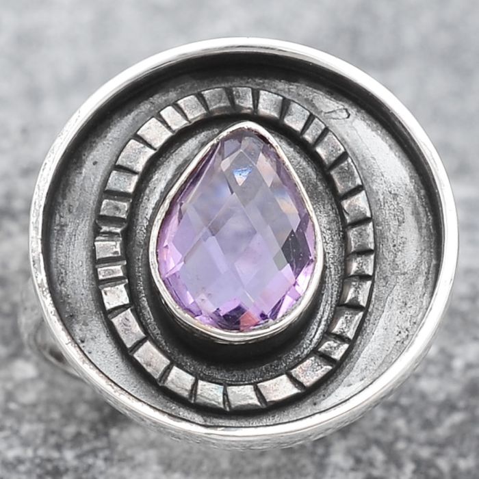 Faceted Natural Amethyst Ring size-7 SDR116967 R-1080, 7x9 mm