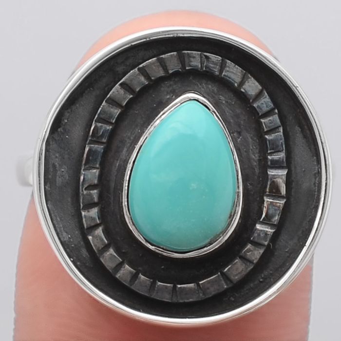 Natural Rare Turquoise Nevada Aztec Mt Ring size-9 SDR116975 R-1080, 7x10 mm