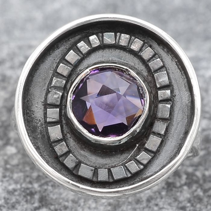 Faceted Natural Amethyst Ring size-8 SDR116976 R-1080, 7x7 mm