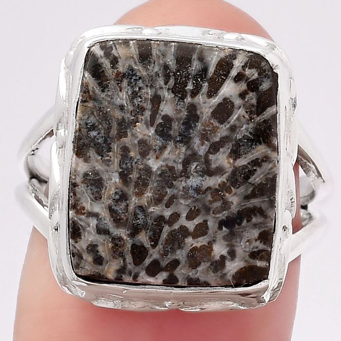 Natural Stingray Coral Ring size-7 SDR117706 R-1171, 13x15 mm