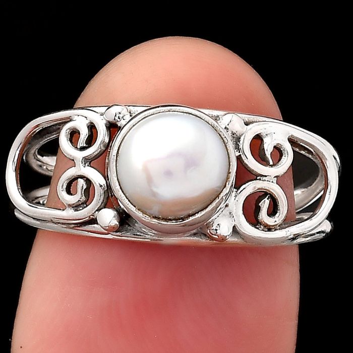 Adjustable Natural Fresh Water Pearl Ring size-7.5 SDR119246 R-1143, 7x7 mm