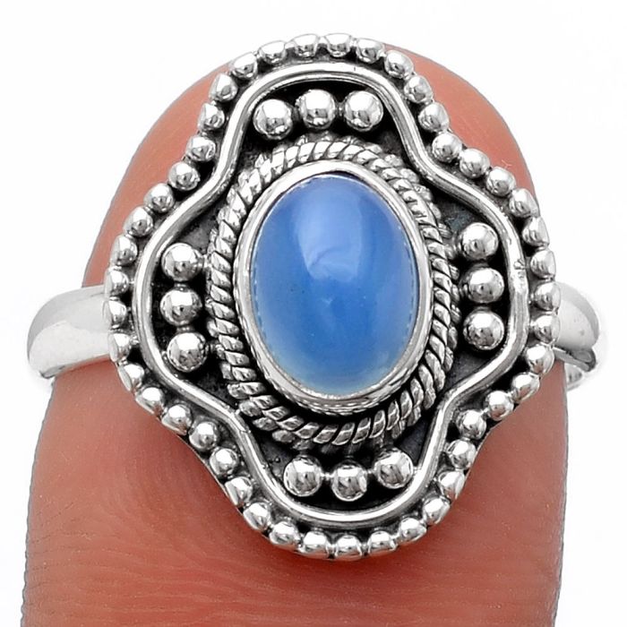 Natural Blue Chalcedony Ring size-8 SDR119932 R-1529, 6x8 mm