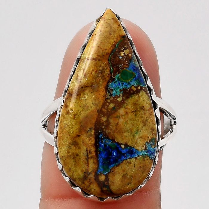 Natural Cyber Web Chrysocolla Stone Ring size-7.5 SDR120963 R-1210, 14x27 mm