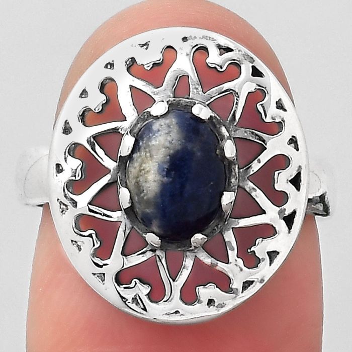 Natural Sodalite Ring size-6 SDR123321 R-1571, 6x8 mm