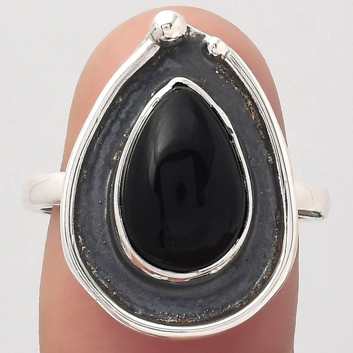 Natural Black Onyx - Brazil Ring size-8 SDR123731 R-1168, 8x12 mm