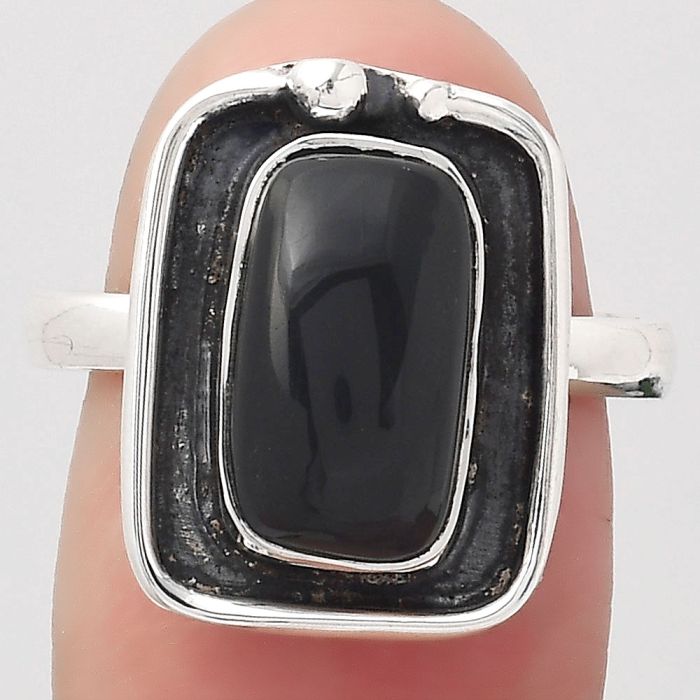 Natural Black Onyx - Brazil Ring size-8 SDR123814 R-1168, 7x12 mm