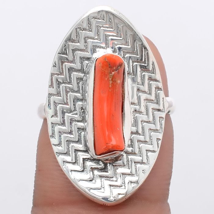 Natural Coral Stick Ring size-7 SDR125157 R-1376, 4x13 mm
