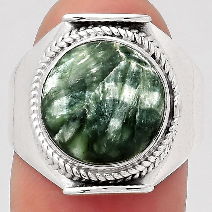 Natural Russian Seraphinite Ring size-8.5 SDR125869 R-1397, 12x12 mm