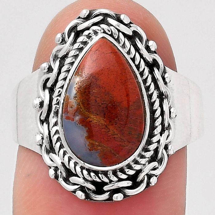 Natural Red Moss Agate Ring size-8 SDR125934 R-1667, 8x12 mm