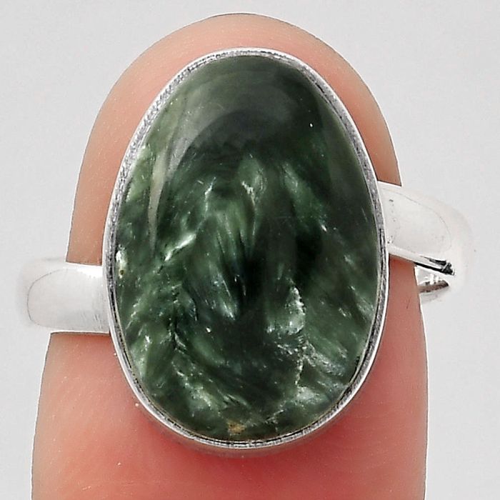 Natural Russian Seraphinite Ring size-7.5 SDR126237 R-1232, 11x17 mm