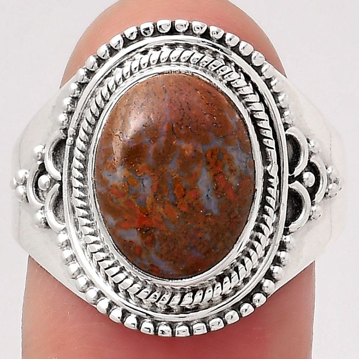 Natural Red Moss Agate Ring size-9 SDR126675 R-1708, 9x12 mm