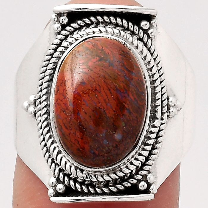 Natural Red Moss Agate Ring size-7.5 SDR126764 R-1397, 9x13 mm