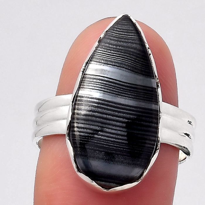 Crown Of Silver Psilomelane - Black Malachite Ring size-8 SDR127302 R-1338, 11x21 mm