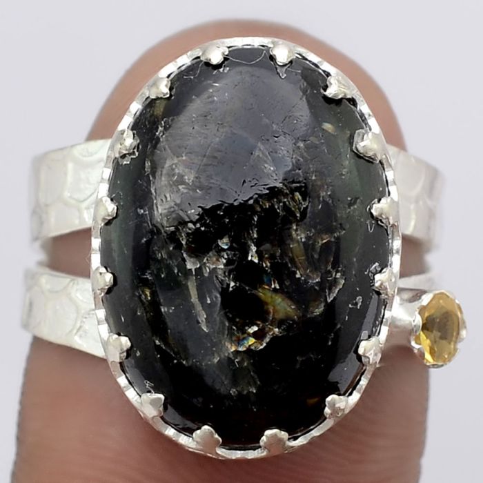 Natural Nuummite and Citrine Ring size-8 SDR127559 R-1568, 13x18 mm