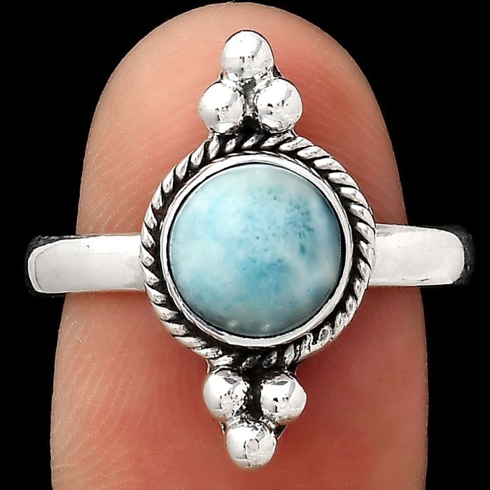 Natural Larimar (Dominican Republic) Ring size-8 SDR128689 R-1127, 8x8 mm