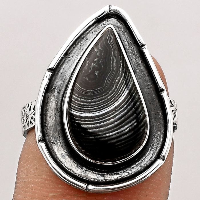Crown Of Silver Psilomelane - Black Malachite Ring size-7.5 SDR130605 R-1688, 9x16 mm