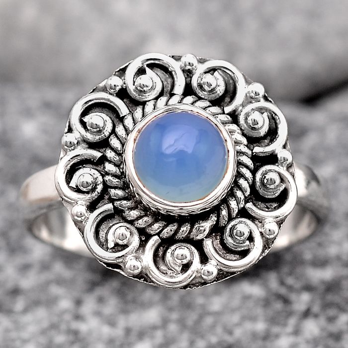 Natural Blue Chalcedony Ring size-7.5 SDR131094 R-1563, 6x6 mm