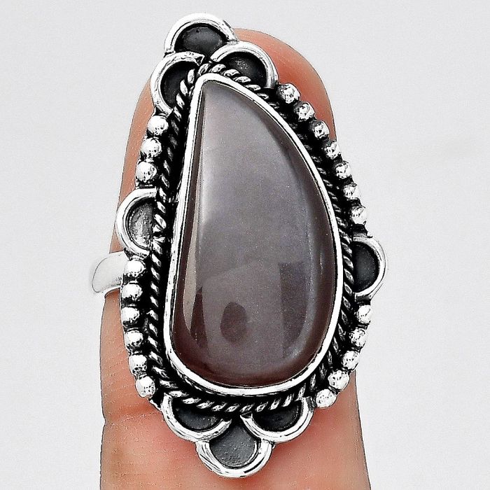 Natural Gray Moonstone Ring size-7 SDR131609 R-1229, 10x20 mm