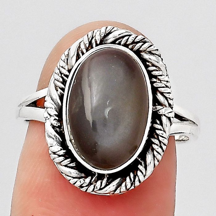 Natural Gray Moonstone Ring size-7.5 SDR131982 R-1014, 9x13 mm