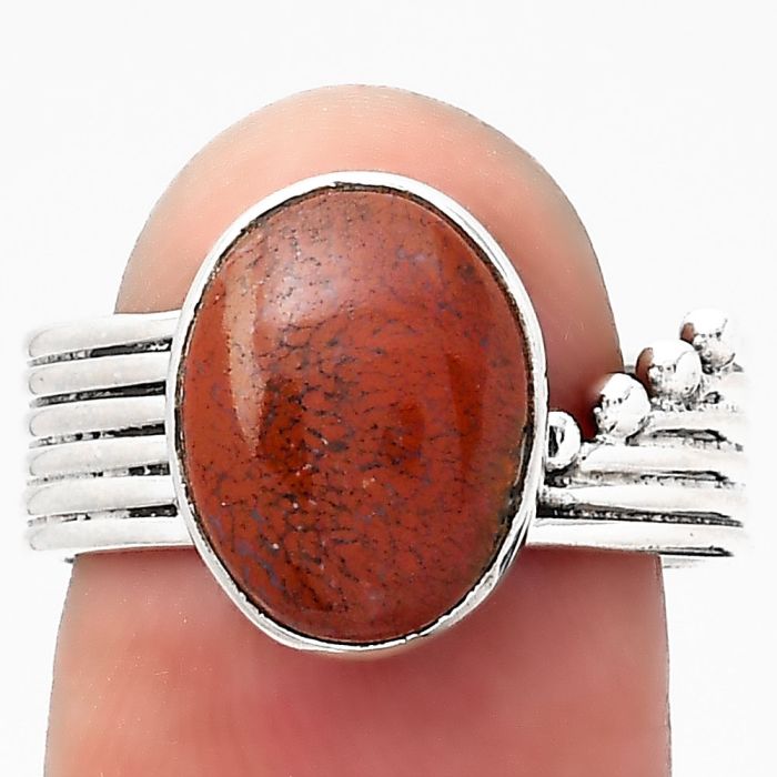 Natural Red Moss Agate Ring size-8 SDR132943 R-1492, 9x12 mm
