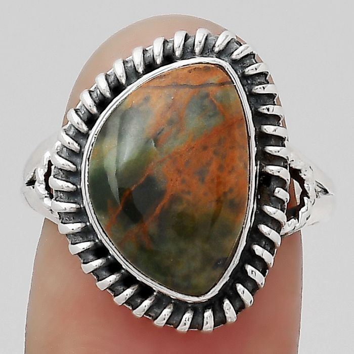 Natural Turkish Rainforest Chrysocolla Ring size-8 SDR133192 R-1279, 10x14 mm