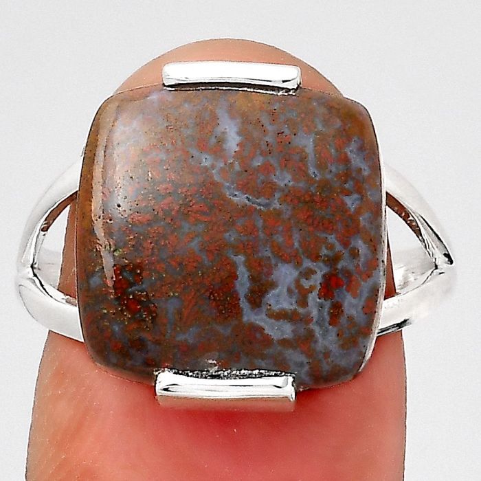 Natural Red Moss Agate Ring size-8 SDR133555 R-1084, 14x14 mm
