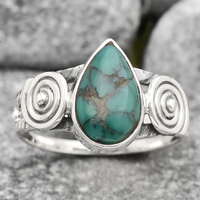 Spiral - Lucky Charm Tibetan Turquoise Ring size-8 SDR135520 R-1315, 7x12 mm