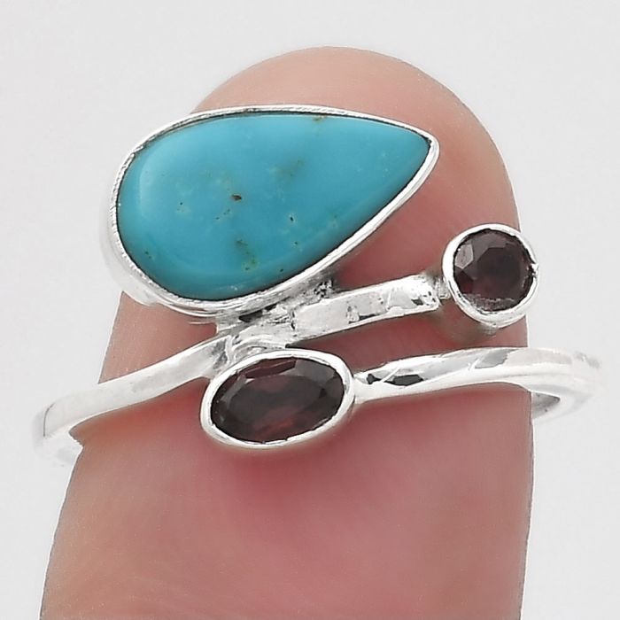 Natural Rare Turquoise Nevada Aztec Mt & Garnet Ring size-7 SDR136204 R-1237, 6x12 mm