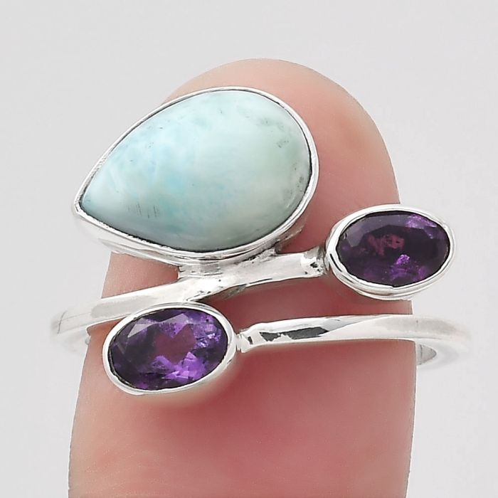 Larimar (Dominican Republic) and Amethyst Ring size-8 SDR136223 R-1237, 8x12 mm