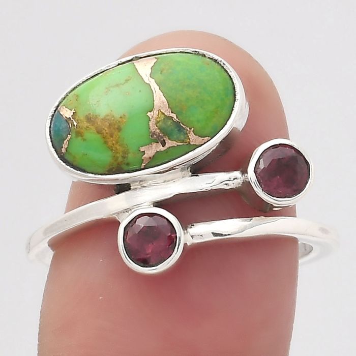 Copper Green Turquoise and Amethyst Ring size-8 SDR136324 R-1237, 8x13 mm