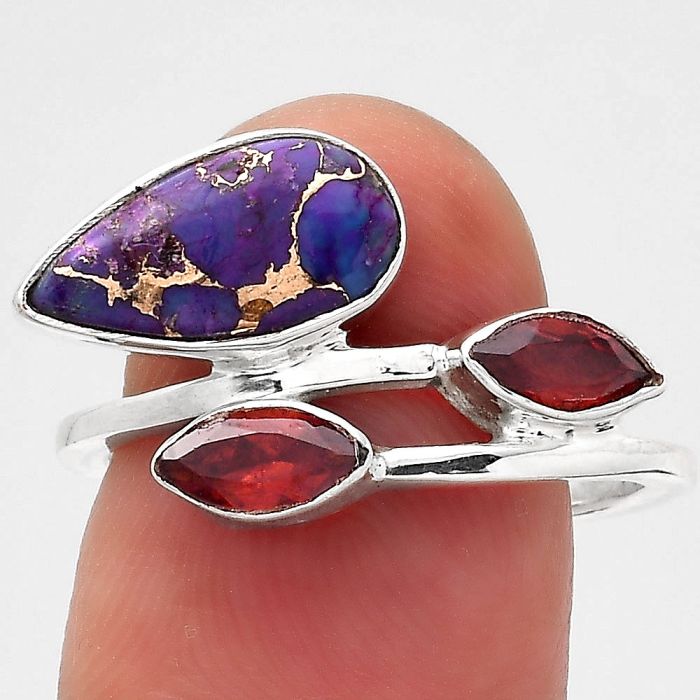 Copper Purple Turquoise and Garnet Ring size-8 SDR136465 R-1237, 7x13 mm