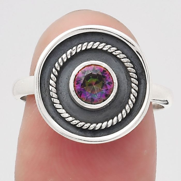 Natural Mystic Topaz Ring size-7.5 SDR136887 R-1439, 5x5 mm