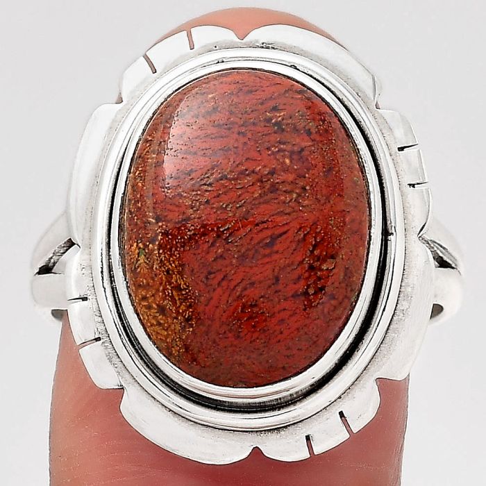 Natural Red Moss Agate Ring size-8.5 SDR137625 R-1342, 11x15 mm