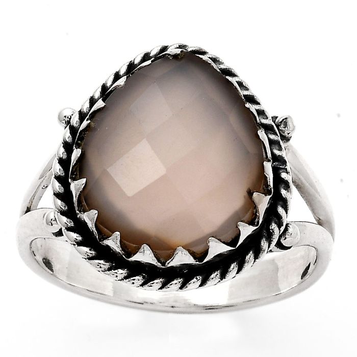 Faceted Natural Pink Chalcedony Ring size-8.5 SDR137990 R-1474, 12x14 mm