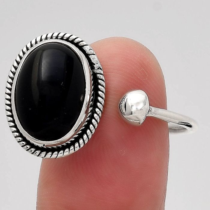 Adjustable - Black Onyx - Brazil Ring size-7.5 SDR138079 R-1562, 10x14 mm