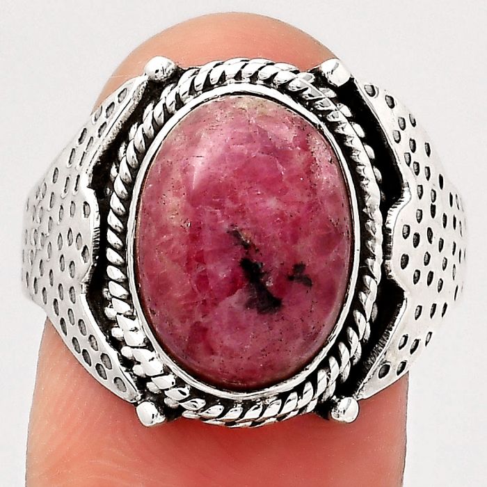 Natural Rhodonite Ring size-8 SDR138679 R-1651, 10x13 mm