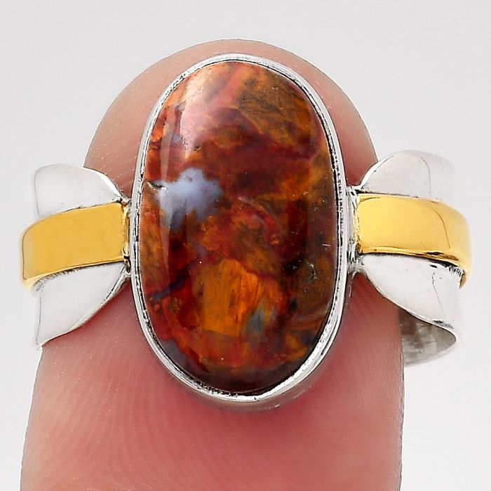 Two Tone - Natural Red Moss Agate Ring size-7.5 SDR139242 R-1519, 9x15 mm