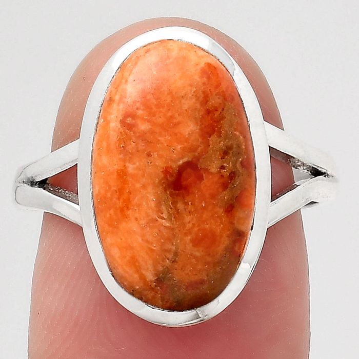 Natural Red Sponge Coral Ring size-7.5 SDR140459 R-1005, 10x16 mm