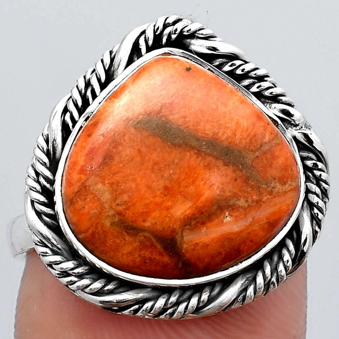 Natural Red Sponge Coral Ring size-8 SDR140849 R-1013, 14x15 mm